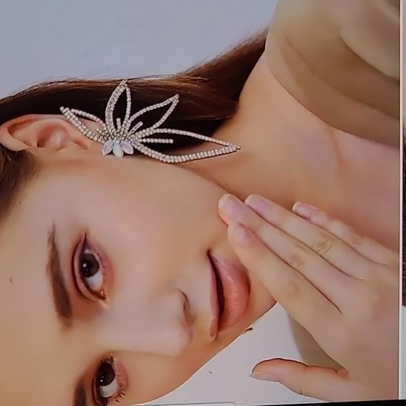 Rhinestone Flower Leaf Wing Shaped Earrings - Picture 4 of 5